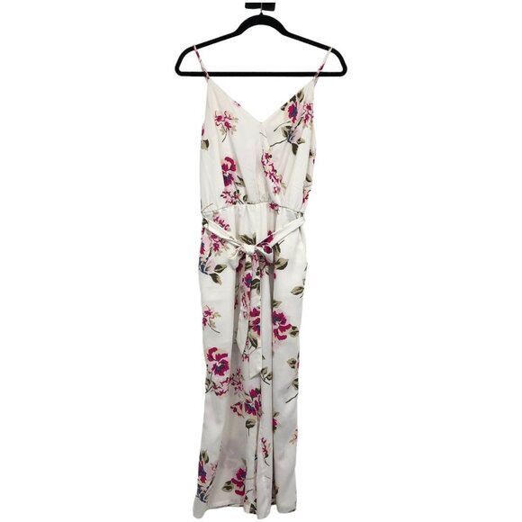Dynamite White & Fuschia Floral Surplice neck Waist Tie Jumpsuit size S - Picture 1 of 14